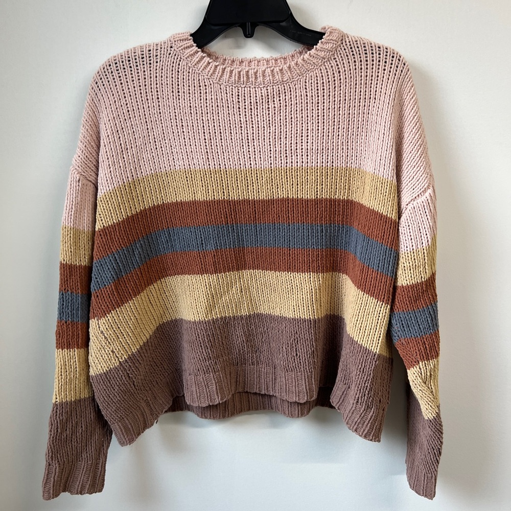 Woven Heart Pink and Brown Striped Sweater